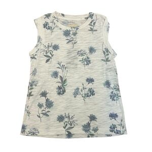 Chaser White & Blue Floral Sheer Rolled Sleeve Muscle Tank Women’s Sz Small NWT